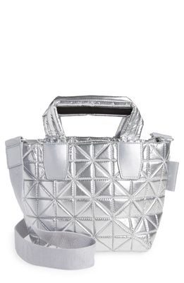 VeeCollective Mini Vee Water Repellent Quilted Nylon Tote in Chrome Metallic 