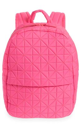 VeeCollective Vee Water Repellent Quilted Nylon Backpack in Neon Pink 