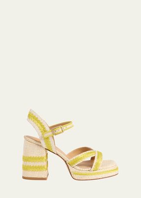 Vega Bicolor Raffia Ankle-Strap Sandals