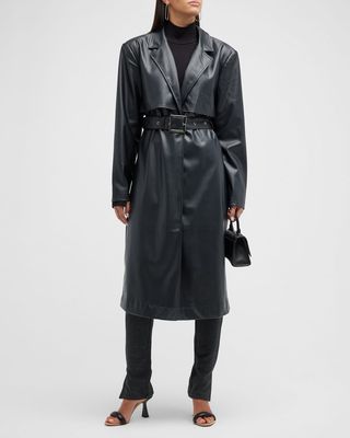 Vegan Leather Belted Trench Coat