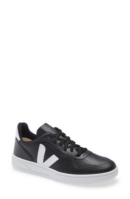 Veja V-10 Low Top Sneaker in Black/White/White Sole