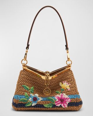Vela Frame Floral Raffia Shoulder Bag