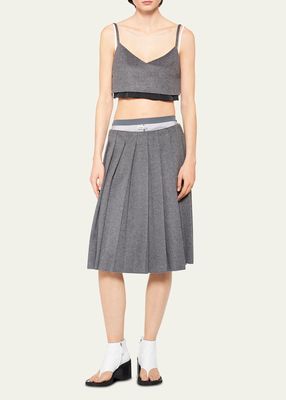 Velour Pleated Midi Wool Skirt