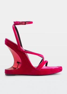 Velvet Ankle-Strap Wedge Sandals