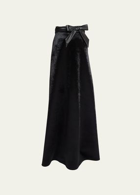 Velvet Maxi Skirt with Bow Detail