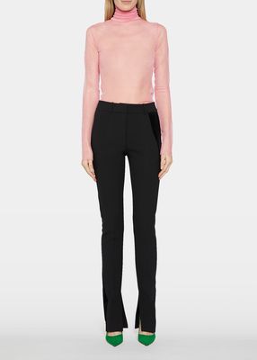 Velvet Side-Stripe Slit-Hem Tailored Trousers