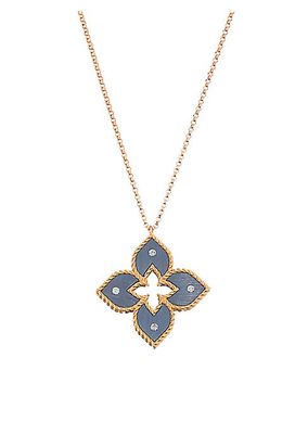 Venetian Princess 18K Rose Gold, Titanium & 0.04 TCW Diamond Flower Pendant Necklace