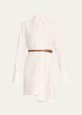 Veni Belted Asymmetric Poplin Mini Shirtdress