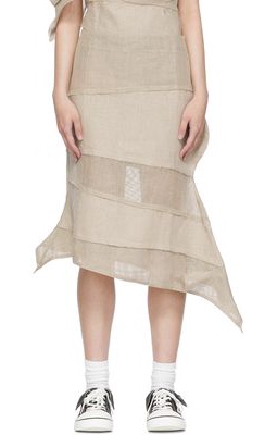 VeniceW Beige Linen Midi Skirt
