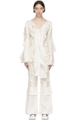 VeniceW Off-White Linen Cardigan