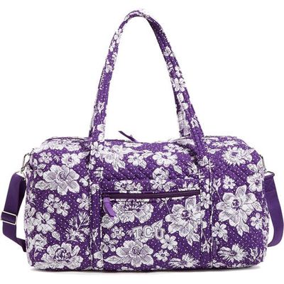 VERA BRADLEY TCU Horned Frogs Rain Garden Large Travel Duffel Bag in Purple