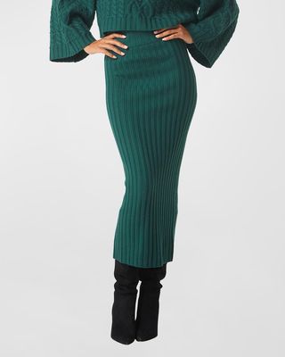 Vera Merino Wool Rib-Knit Midi Skirt