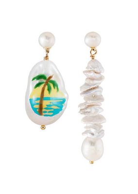 Verano Goldtone & Pearl Mismatched Drop Earrings