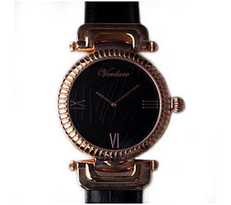 Verdure Men's Royalty Black Leather Strap Watch