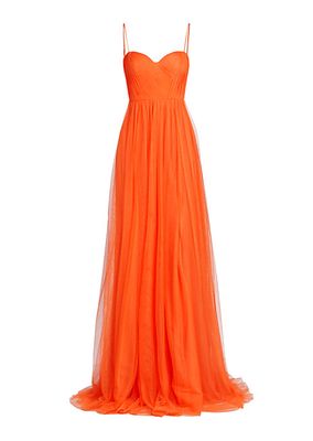 Veria Sleeveless Pleated Tulle Gown