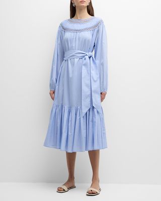 Verlaine Lace-Inset Cotton Voile Midi Dress