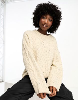 Vero Moda Aware oversized textured cable knitted sweater in cream-White