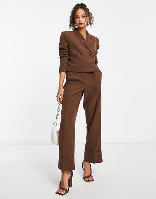 Vero Moda Aware tailored suit pants with turn up in brown