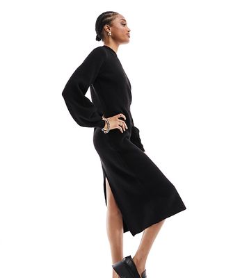 Vero Moda Aware Tall sleeve detail knit sweater midi dress in black