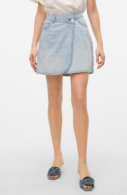 VERO MODA Betty Faux Wrap Denim Skirt in Light Blue Denim 