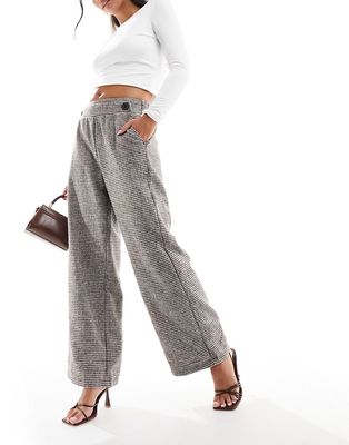 Vero Moda brushed formal wide leg pants in check-Neutral