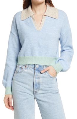 VERO MODA Colorblock Crop Polo Sweater in Cerulean