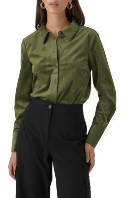 VERO MODA Corduroy Button-Up Shirt in Rifle Green