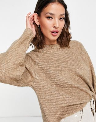 Vero Moda crew neck boxy sweater in brown