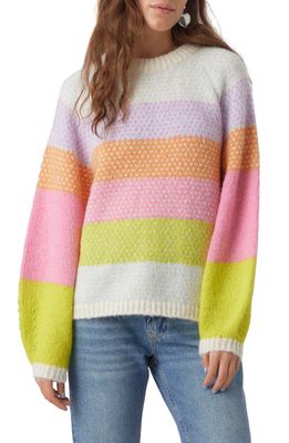 VERO MODA Cruz Rainbow Stripe Crewneck Sweater in Birchdetail Skyway Multi