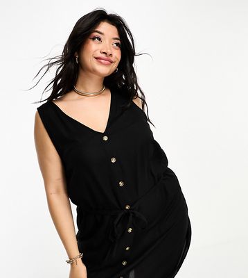 Vero Moda Curve button through sleeveless mini dress in black