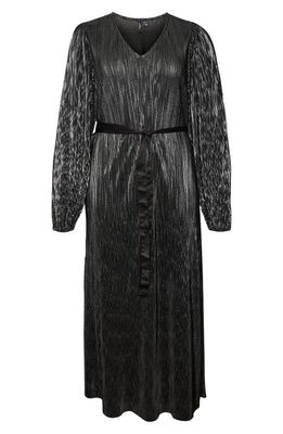 VERO MODA CURVE Cella Metallic Long Sleeve Midi Dress in Black