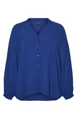 VERO MODA CURVE Evi Aya Split Neck Shirt in Sodalite Blue