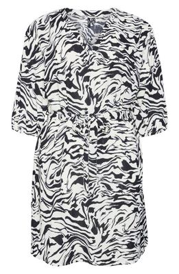 VERO MODA CURVE Ilona Belted Zebra Print Dress in Birch/Aop Black 