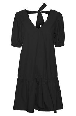 VERO MODA CURVE Jarlotte Tie Back Tiered Cotton Dress in Black