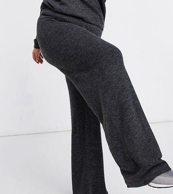 Vero Moda Curve knitted wide leg pant co-ord in dark gray-Grey