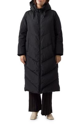 VERO MODA CURVE Lee Hooded Down & Feather Fill Long Coat in Black