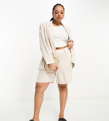 Vero Moda Curve linen touch relaxed short in oatmeal - part of a set-White