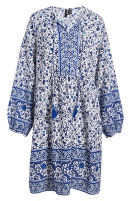 VERO MODA CURVE Milan Long Sleeve Organic Cotton Tunic Dress in Snow White Milan Mazarin Blue