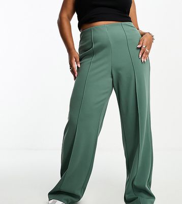 Vero Moda Curve pin tuck wide leg pants in forest green