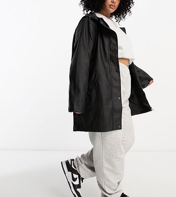 Vero Moda Curve rubberized hooded raincoat in black
