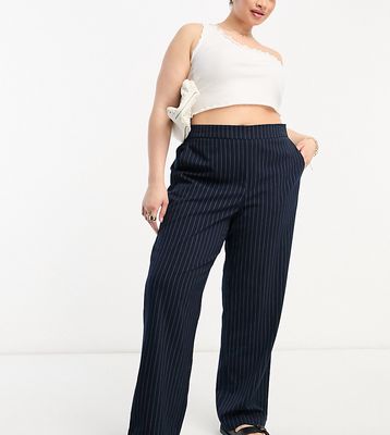 Vero Moda Curve tailored pinstripe wide leg pants in navy - part of a set