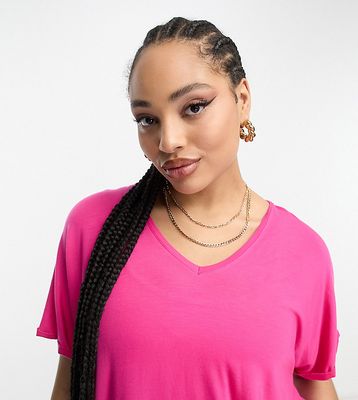 Vero Moda Curve v neck t-shirt in bright pink