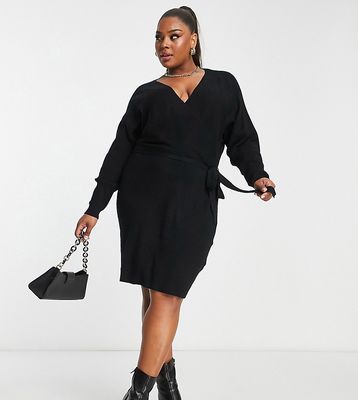 Vero Moda Curve wrap front knit mini dress in black