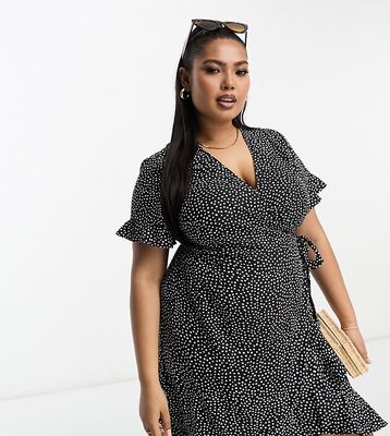 Vero Moda Curve wrap mini dress in black dot print