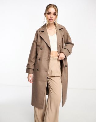 Vero Moda double breasted formal trench coat in brown