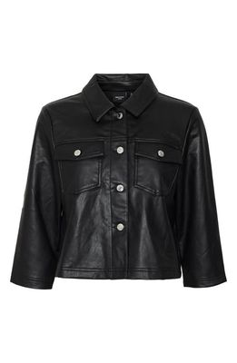 VERO MODA Ella Faux Leather Shirt Jacket in Black