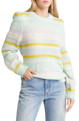 VERO MODA Embrace Puff Sleeve Stripe Sweater in Birch Stripes