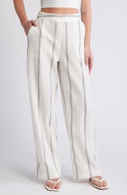 VERO MODA Embroidered Stripe Cotton Wide Leg Pants in Birch/Navy Blazer 