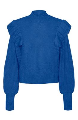 VERO MODA Enya Ruffle Shoulder Mock Neck Sweater in Beaucoup Blue