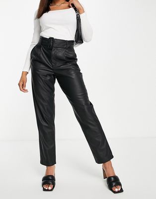 Vero Moda faux leather cigarette pants with belted waist in black